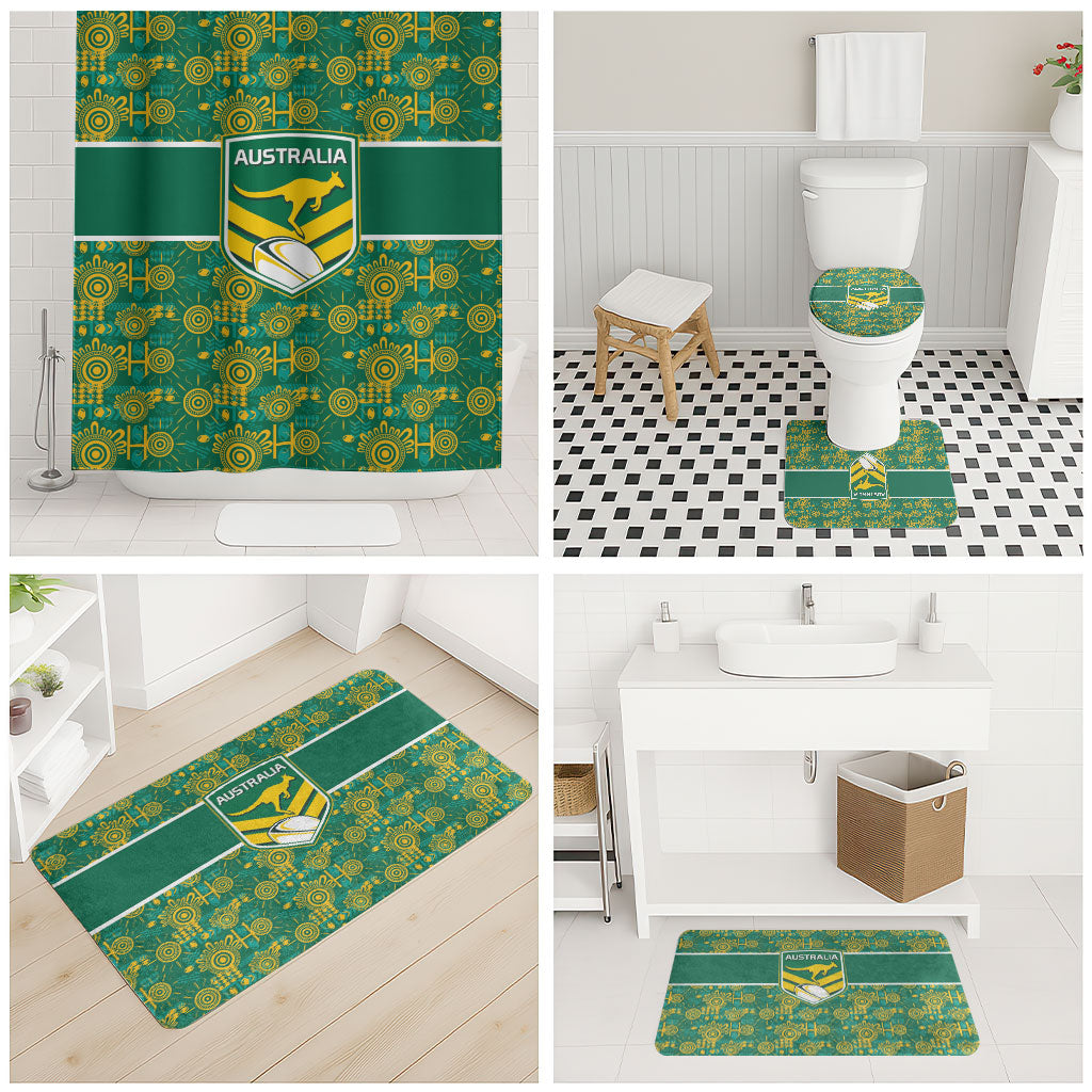 Australia Rugby Kangaroo Bathroom Set Green Gold Aboriginal Dot Geometry