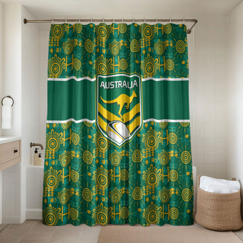 Australia Rugby Kangaroo Bathroom Set Green Gold Aboriginal Dot Geometry