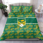 Australia Rugby Kangaroo Bedding Set Green Gold Aboriginal Dot Geometry