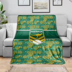 Australia Rugby Kangaroo Blanket Green Gold Aboriginal Dot Geometry