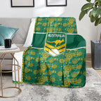 Australia Rugby Kangaroo Blanket Green Gold Aboriginal Dot Geometry