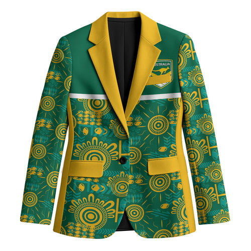 Australia Rugby Kangaroo Blazer Green Gold Aboriginal Dot Geometry