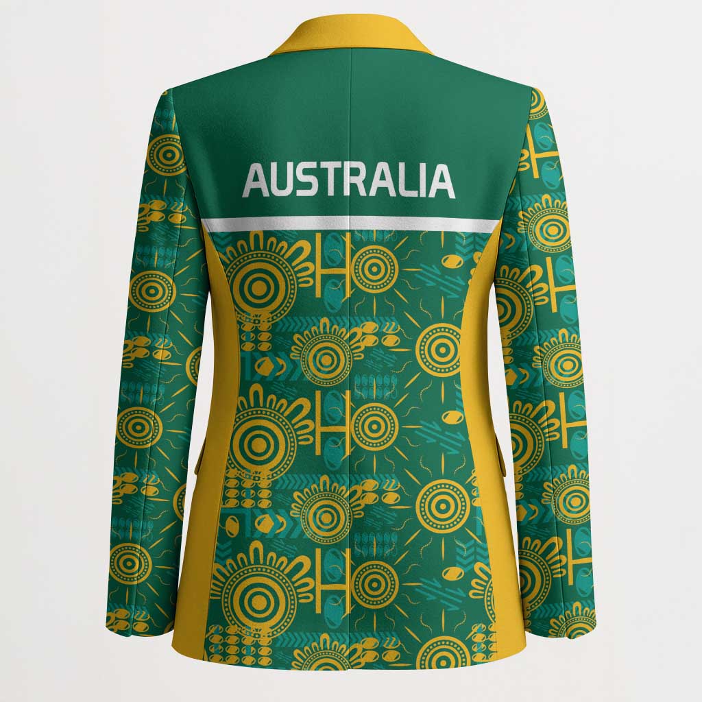 Australia Rugby Kangaroo Blazer Green Gold Aboriginal Dot Geometry