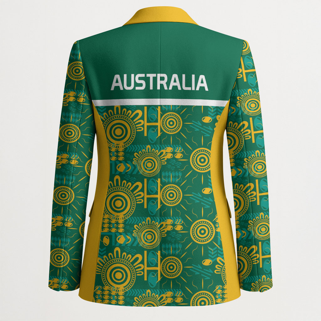 Australia Rugby Kangaroo Blazer Green Gold Aboriginal Dot Geometry