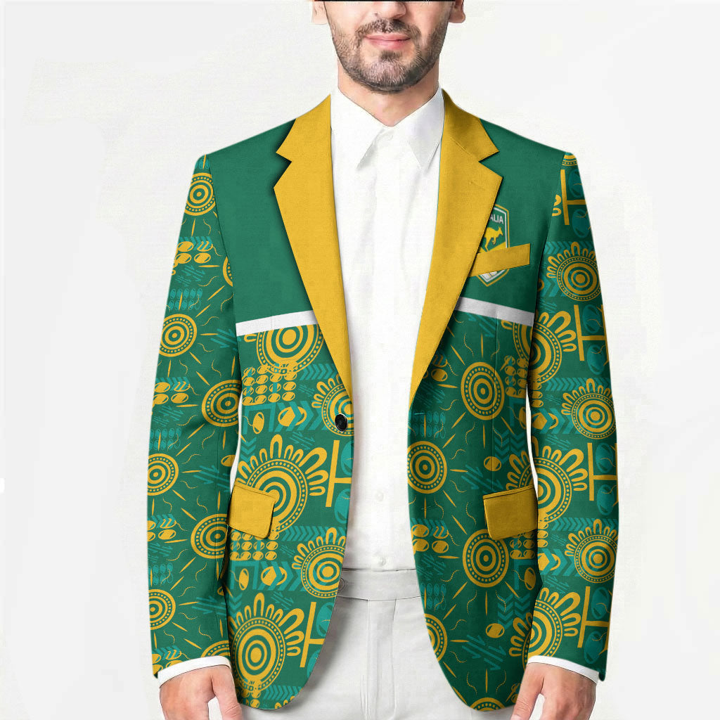 Australia Rugby Kangaroo Blazer Green Gold Aboriginal Dot Geometry