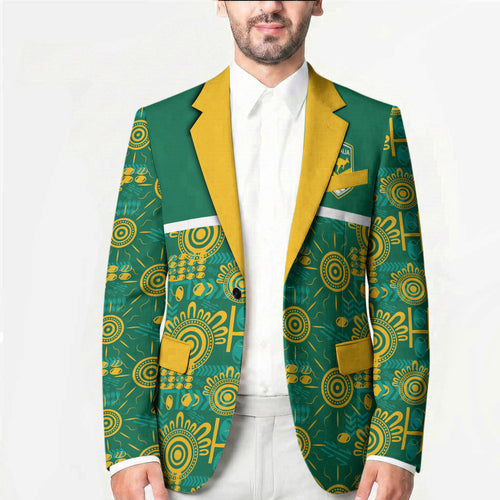 Australia Rugby Kangaroo Blazer Green Gold Aboriginal Dot Geometry
