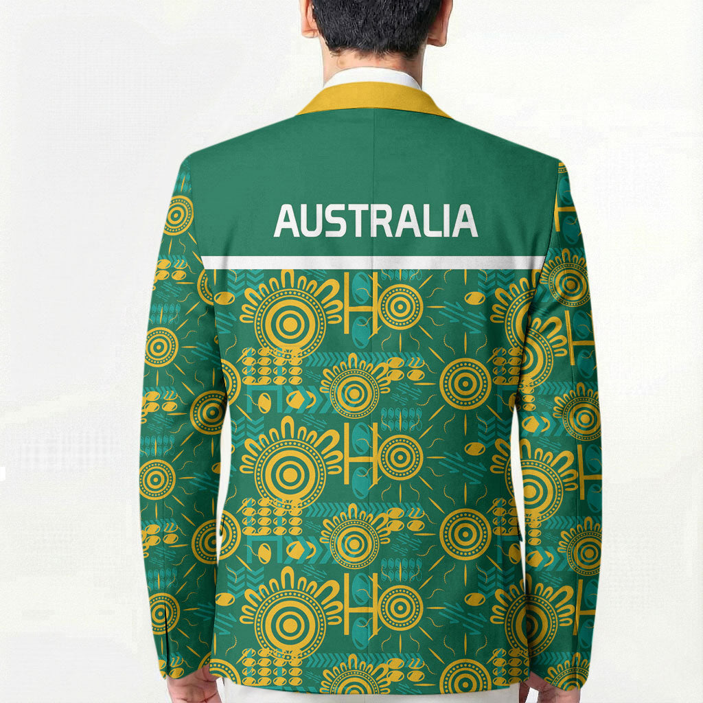 Australia Rugby Kangaroo Blazer Green Gold Aboriginal Dot Geometry