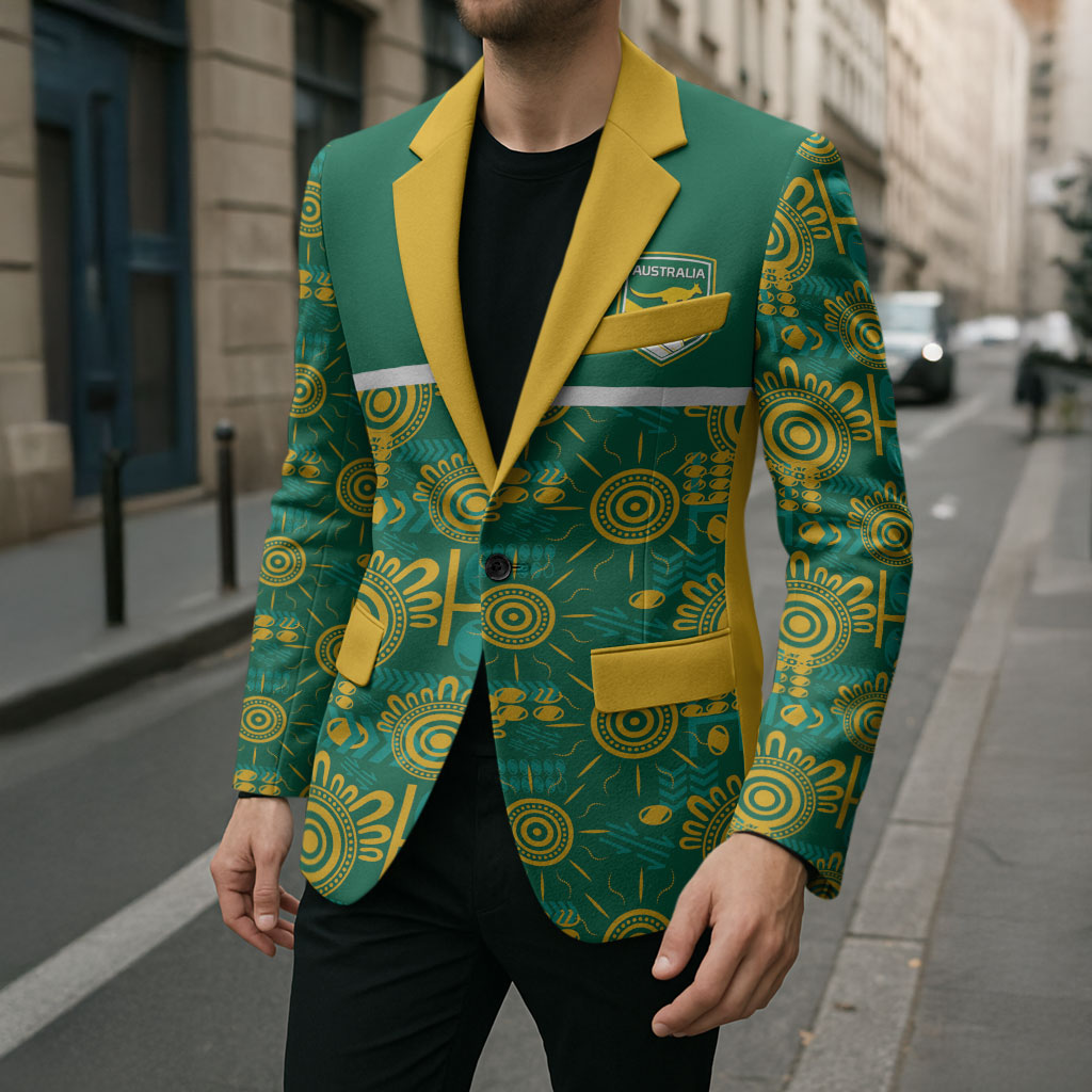 Australia Rugby Kangaroo Blazer Green Gold Aboriginal Dot Geometry