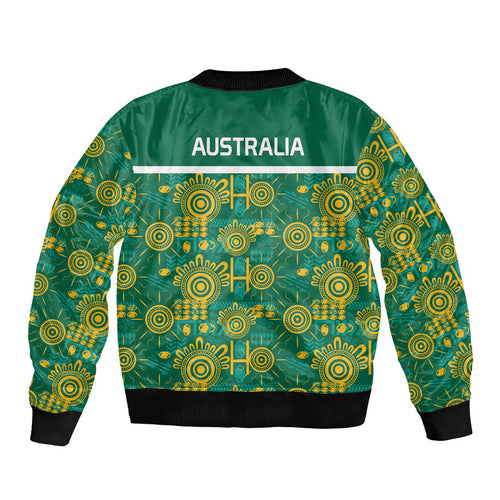 Australia Rugby Kangaroo Bomber Jacket Green Gold Aboriginal Dot Geometry