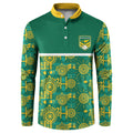 Australia Rugby Kangaroo Button Sweatshirt Green Gold Aboriginal Dot Geometry