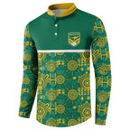 Australia Rugby Kangaroo Button Sweatshirt Green Gold Aboriginal Dot Geometry