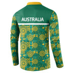 Australia Rugby Kangaroo Button Sweatshirt Green Gold Aboriginal Dot Geometry