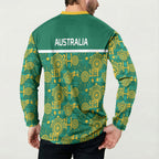 Australia Rugby Kangaroo Button Sweatshirt Green Gold Aboriginal Dot Geometry