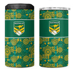 Australia Rugby Kangaroo 4 in 1 Can Cooler Tumbler Green Gold Aboriginal Dot Geometry