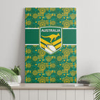Australia Rugby Kangaroo Canvas Wall Art Green Gold Aboriginal Dot Geometry