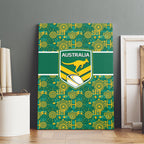 Australia Rugby Kangaroo Canvas Wall Art Green Gold Aboriginal Dot Geometry