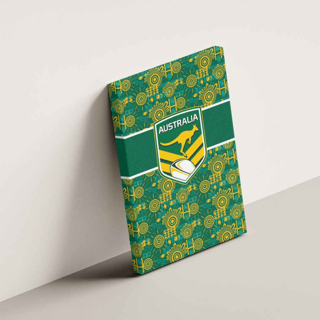 Australia Rugby Kangaroo Canvas Wall Art Green Gold Aboriginal Dot Geometry