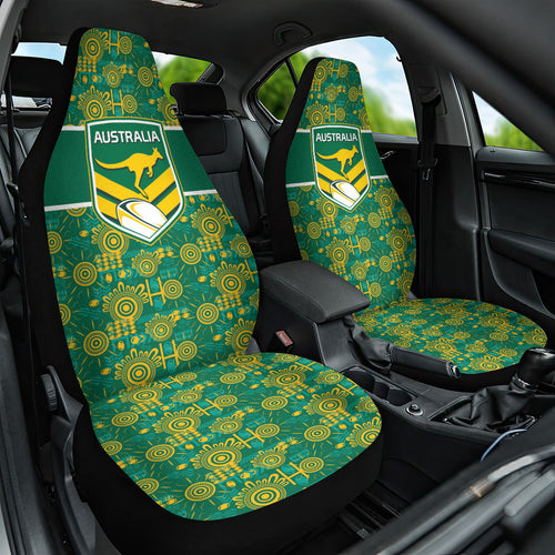 Australia Rugby Kangaroo Car Seat Cover Green Gold Aboriginal Dot Geometry