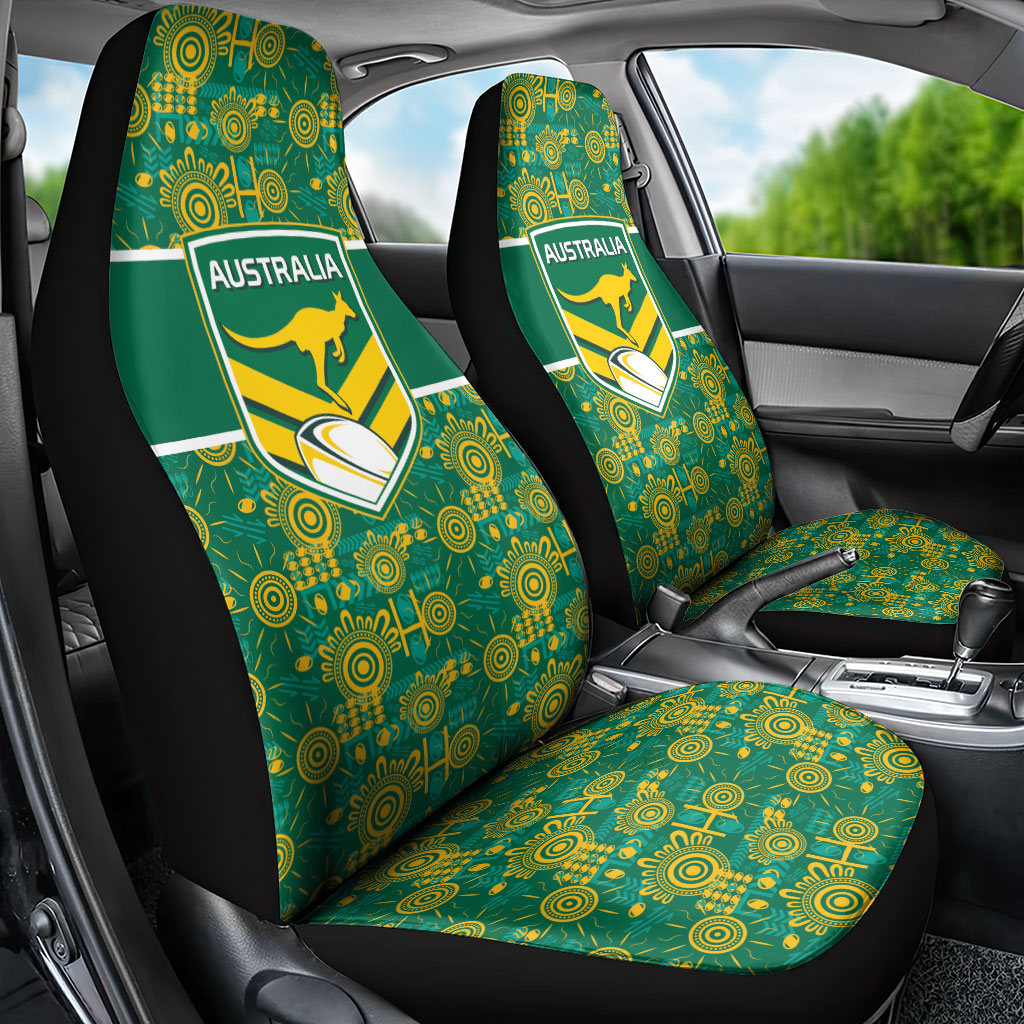 Australia Rugby Kangaroo Car Seat Cover Green Gold Aboriginal Dot Geometry