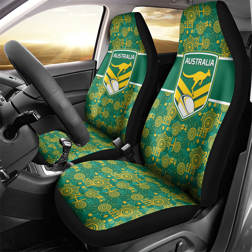 Australia Rugby Kangaroo Car Seat Cover Green Gold Aboriginal Dot Geometry