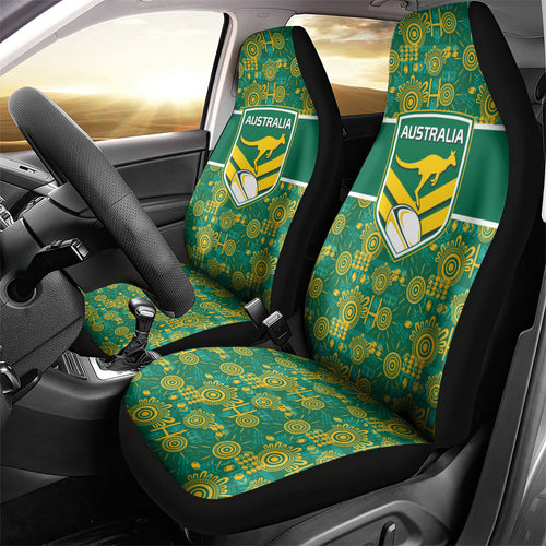 Australia Rugby Kangaroo Car Seat Cover Green Gold Aboriginal Dot Geometry