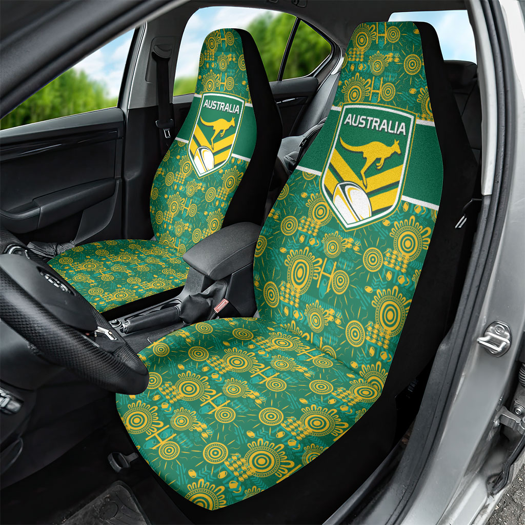 Australia Rugby Kangaroo Car Seat Cover Green Gold Aboriginal Dot Geometry