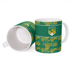 Australia Rugby Kangaroo Ceramic Mug Green Gold Aboriginal Dot Geometry