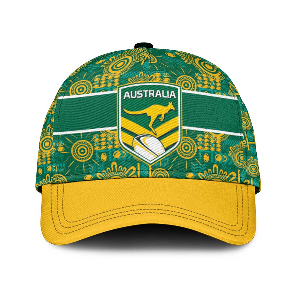 Australia Rugby Kangaroo Classic Cap Green Gold Aboriginal Dot Geometry