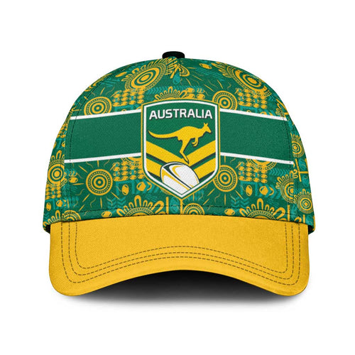 Australia Rugby Kangaroo Classic Cap Green Gold Aboriginal Dot Geometry