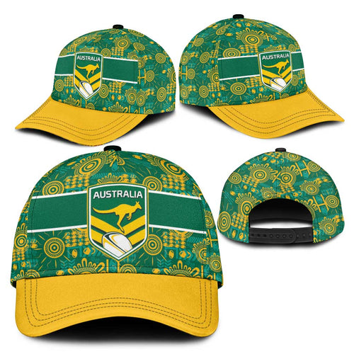 Australia Rugby Kangaroo Classic Cap Green Gold Aboriginal Dot Geometry