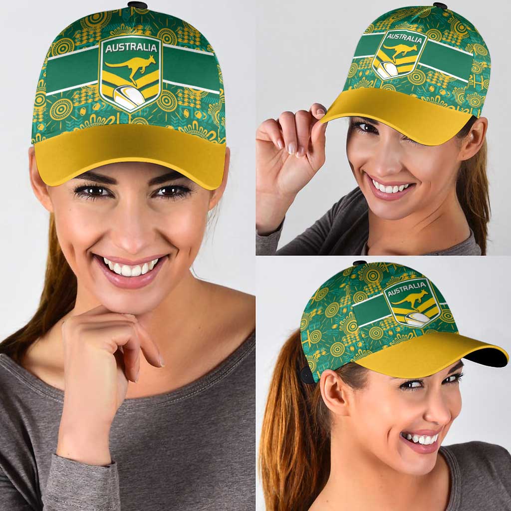 Australia Rugby Kangaroo Classic Cap Green Gold Aboriginal Dot Geometry