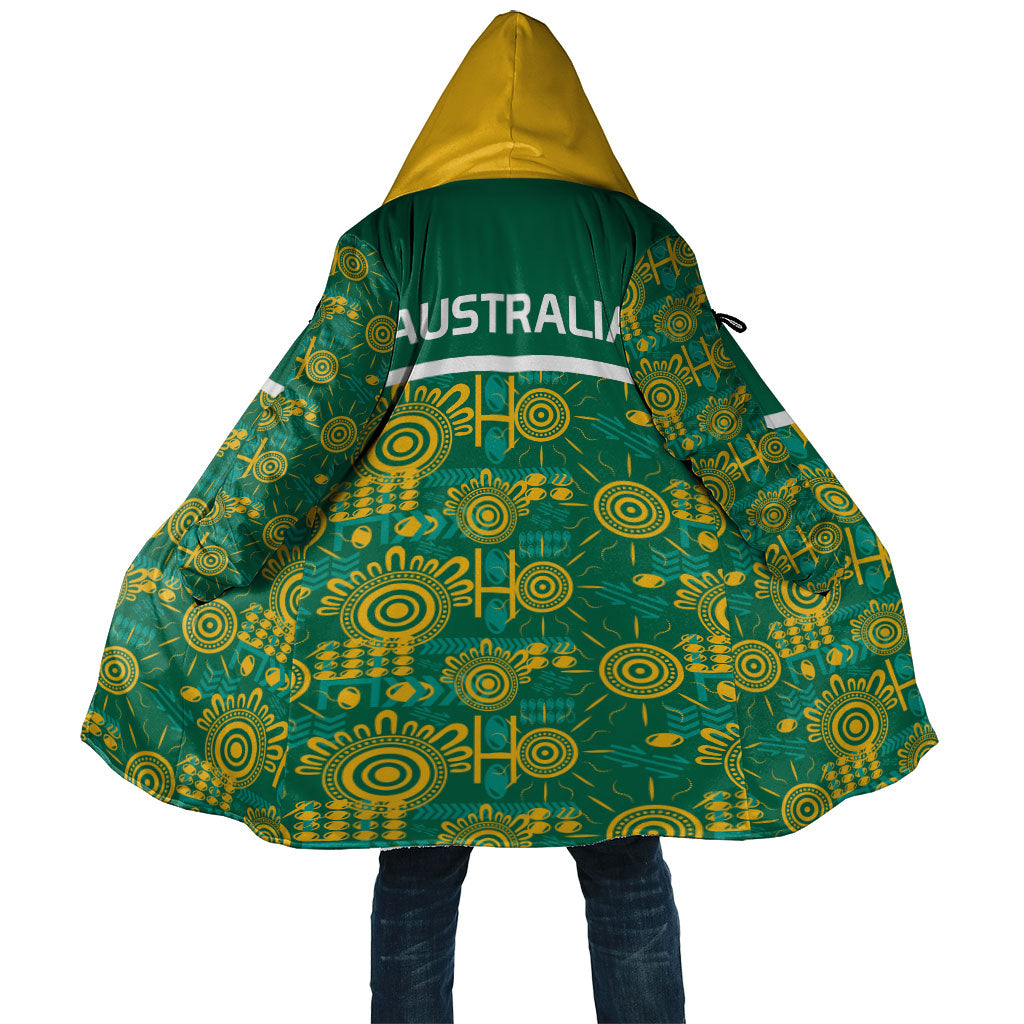 Australia Rugby Kangaroo Cloak Green Gold Aboriginal Dot Geometry