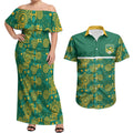 Australia Rugby Kangaroo Couples Matching Off Shoulder Maxi Dress and Hawaiian Shirt Green Gold Aboriginal Dot Geometry