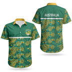 Australia Rugby Kangaroo Couples Matching Off Shoulder Maxi Dress and Hawaiian Shirt Green Gold Aboriginal Dot Geometry