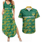 Australia Rugby Kangaroo Couples Matching Summer Maxi Dress and Hawaiian Shirt Green Gold Aboriginal Dot Geometry