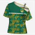 Australia Rugby Kangaroo Cross Shoulder Shirt Green Gold Aboriginal Dot Geometry