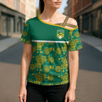 Australia Rugby Kangaroo Cross Shoulder Shirt Green Gold Aboriginal Dot Geometry