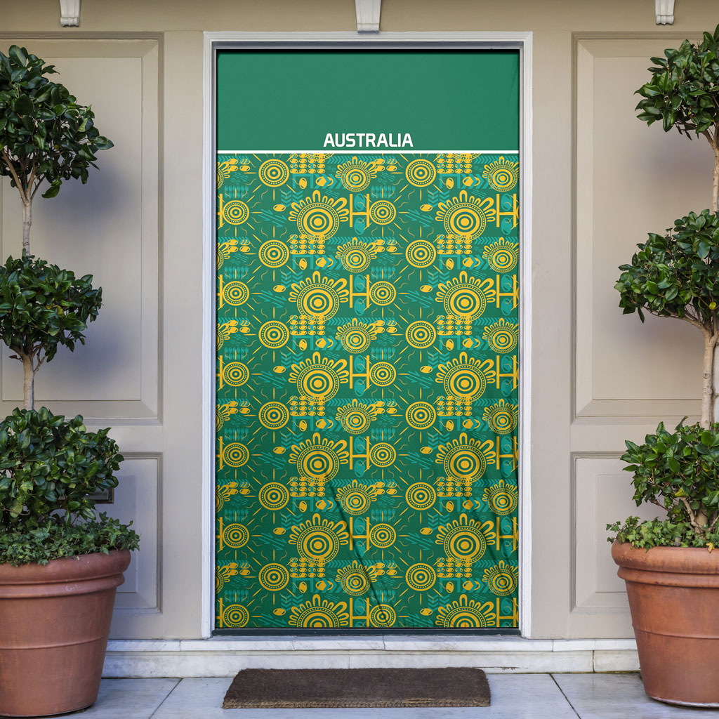 Australia Rugby Kangaroo Door Cover Green Gold Aboriginal Dot Geometry