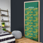 Australia Rugby Kangaroo Door Cover Green Gold Aboriginal Dot Geometry