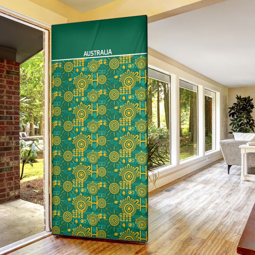 Australia Rugby Kangaroo Door Cover Green Gold Aboriginal Dot Geometry