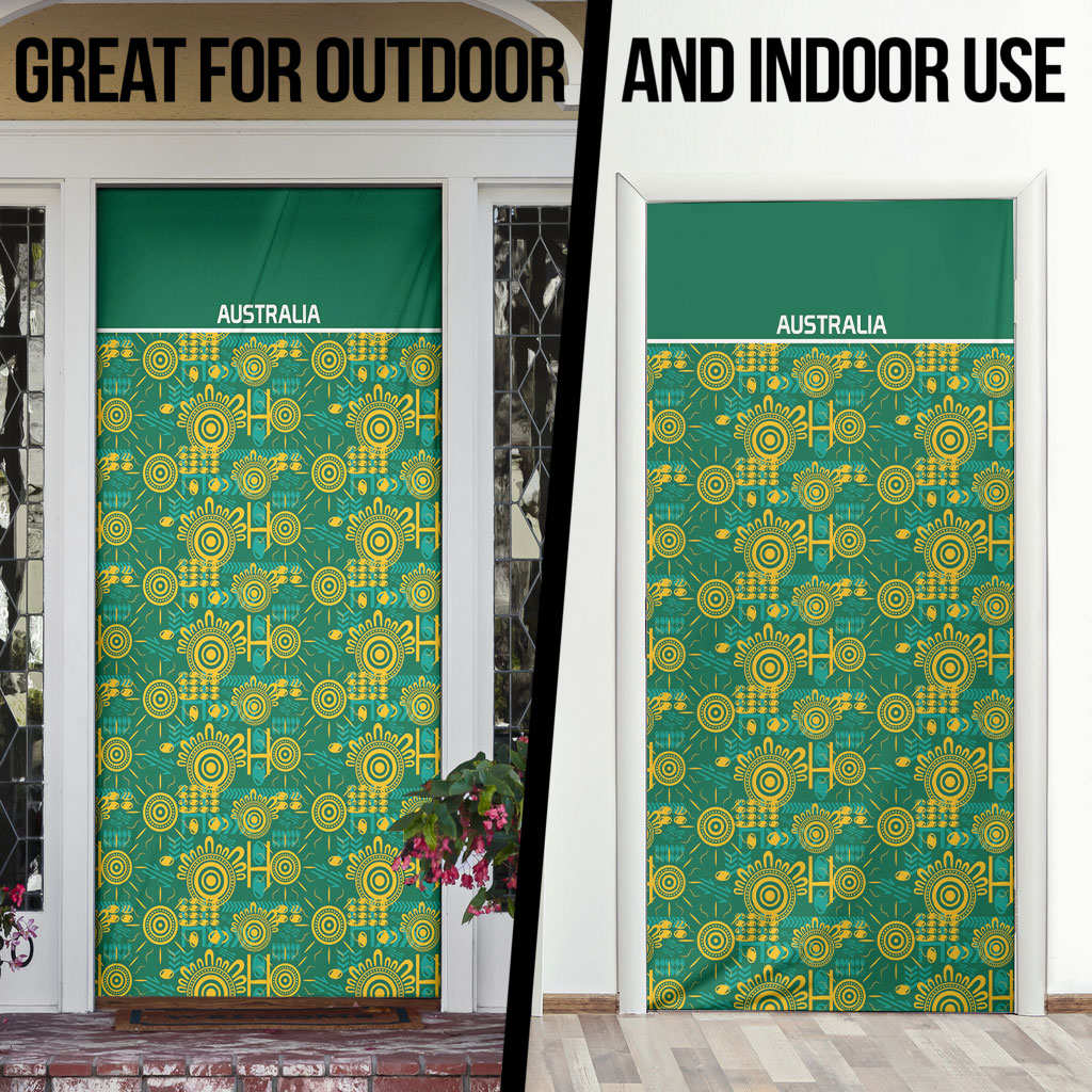Australia Rugby Kangaroo Door Cover Green Gold Aboriginal Dot Geometry