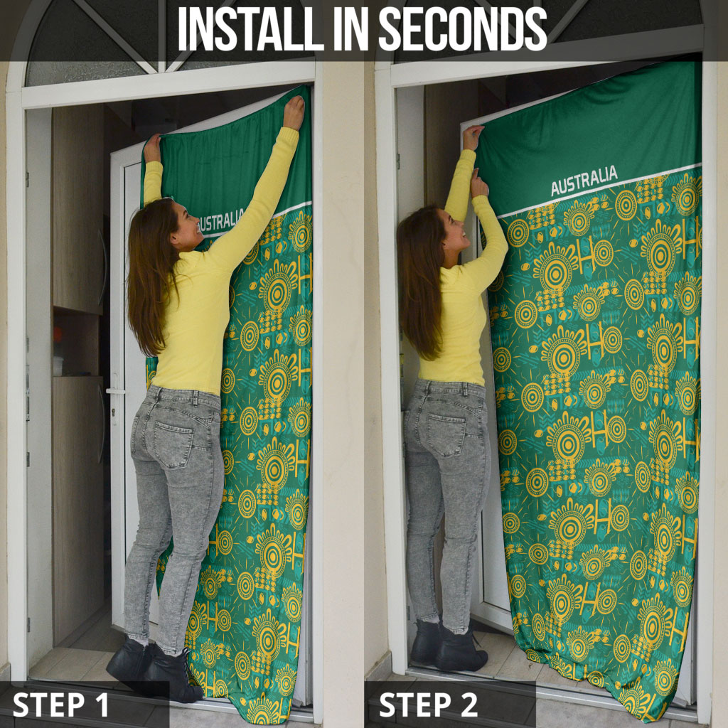 Australia Rugby Kangaroo Door Cover Green Gold Aboriginal Dot Geometry