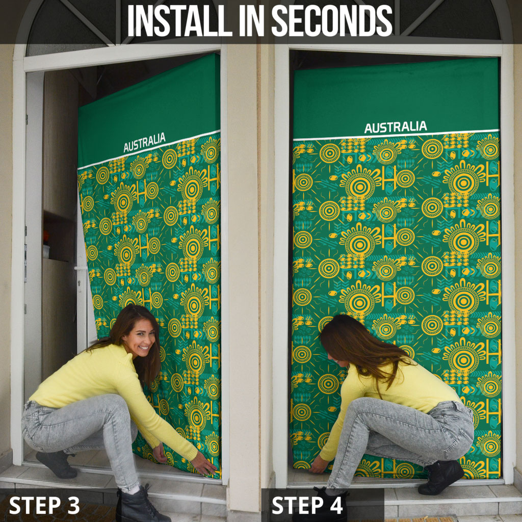 Australia Rugby Kangaroo Door Cover Green Gold Aboriginal Dot Geometry