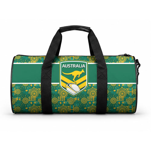 Australia Rugby Kangaroo Duffle Bag Green Gold Aboriginal Dot Geometry
