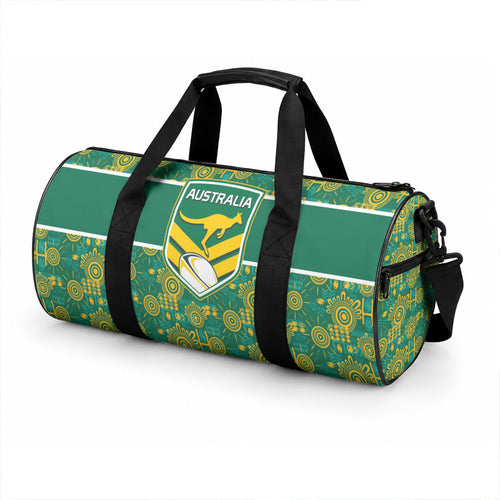 Australia Rugby Kangaroo Duffle Bag Green Gold Aboriginal Dot Geometry