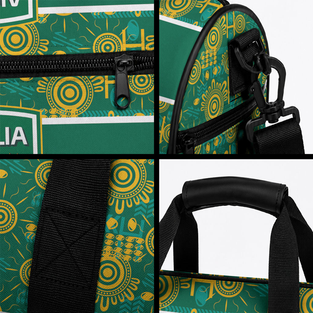 Australia Rugby Kangaroo Duffle Bag Green Gold Aboriginal Dot Geometry