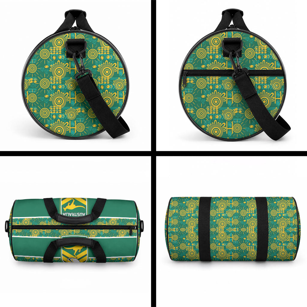 Australia Rugby Kangaroo Duffle Bag Green Gold Aboriginal Dot Geometry