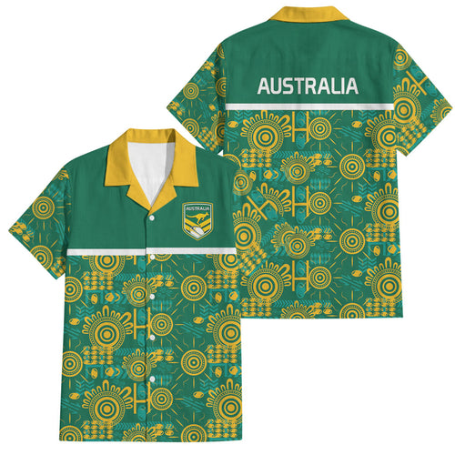 Australia Rugby Kangaroo Family Matching Mermaid Dress and Hawaiian Shirt Green Gold Aboriginal Dot Geometry
