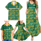 Australia Rugby Kangaroo Family Matching Summer Maxi Dress and Hawaiian Shirt Green Gold Aboriginal Dot Geometry