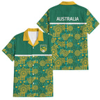 Australia Rugby Kangaroo Family Matching Summer Maxi Dress and Hawaiian Shirt Green Gold Aboriginal Dot Geometry